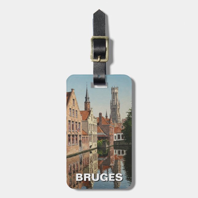 Bruges Belgium Travel Souvenir Vintage Luggage Tag (Front Vertical)