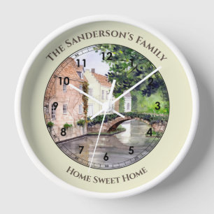 Bruges Belgium Watercolor by Farida Greenfield Clock