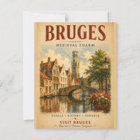 Bruges Mediaeval Charm Vintage Travel Poster with