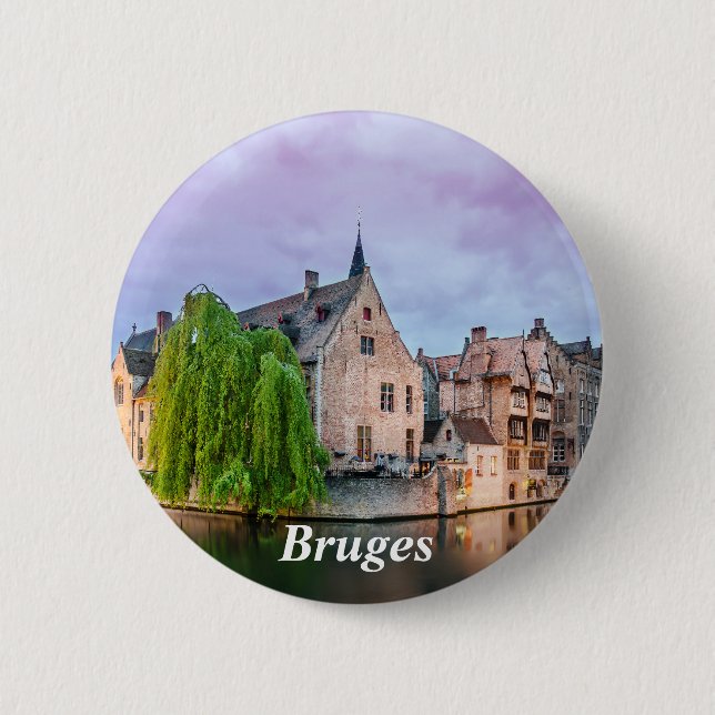 Bruges old town and Belfry tower 6 Cm Round Badge (Front)