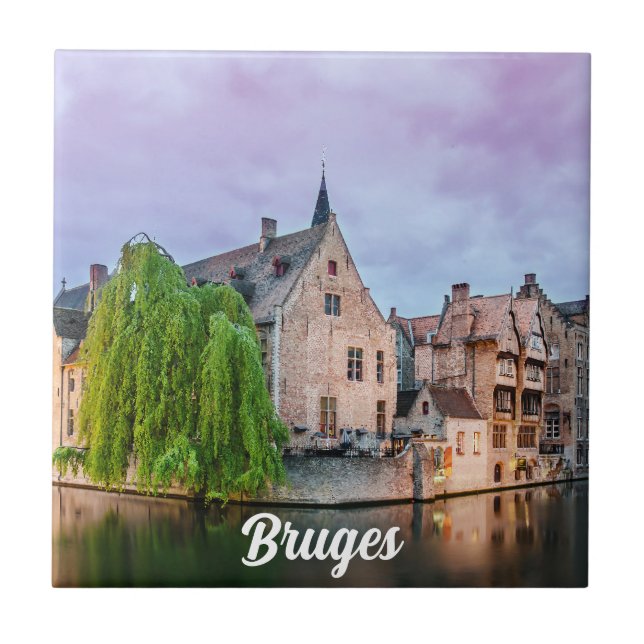 Bruges old town and Belfry tower Ceramic Tile (Front)