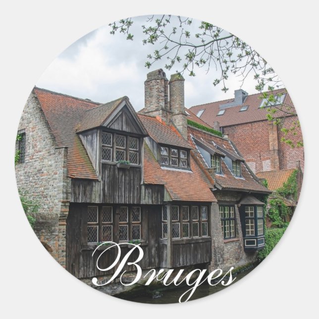 Bruges old town in Belgium Classic Round Sticker (Front)