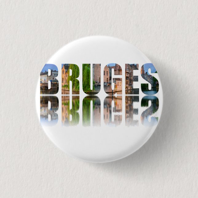 Bruges text photo composition 3 cm round badge (Front)