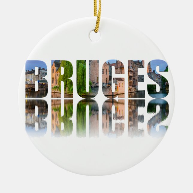 Bruges text photo composition ceramic ornament (Front)