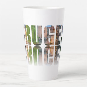 Bruges text photo composition latte mug