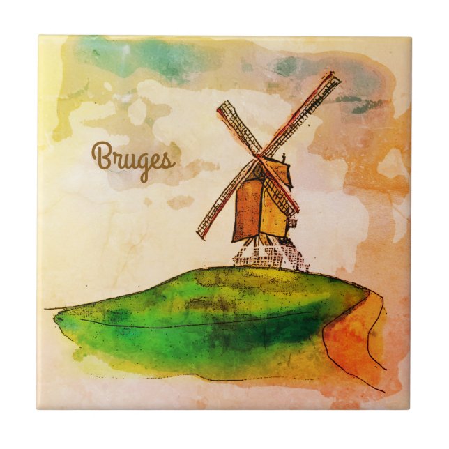 Bruges Windmill Ceramic Tile (Front)