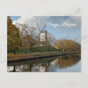 Bruges Windmills Autumn Reflections Holiday Postcard