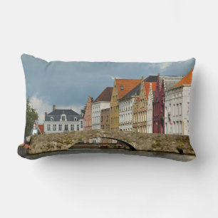 Brugge and a bridge in cloudy day, Belgium Lumbar Cushion