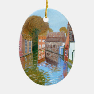 Brugge canal ceramic tree decoration