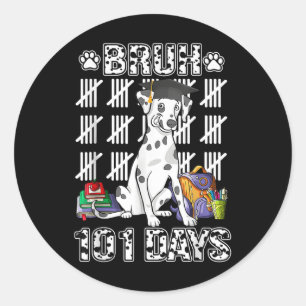 Bruh 100 Days Of School Dalmatian Dog Dabbing 100t Classic Round Sticker