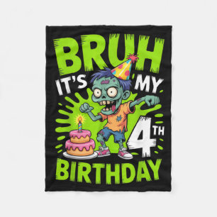 Bruh 4th Birthday Zombie Kids Party Halloween Fun Fleece Blanket