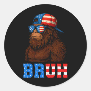 Bruh 4th Of July Teens Boys Kids Patriotic Bigfoot Classic Round Sticker