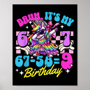 Bruh 67-589 9th Birthday Princess Unicorn Girl Kid Poster
