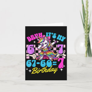 Bruh 67-60=7 7th birthday unicorn dabbing girl kid card