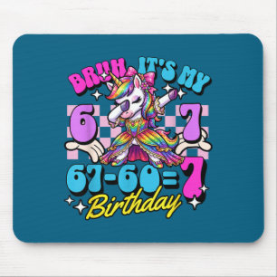Bruh 67-60=7 7th birthday unicorn dabbing girl kid mouse pad