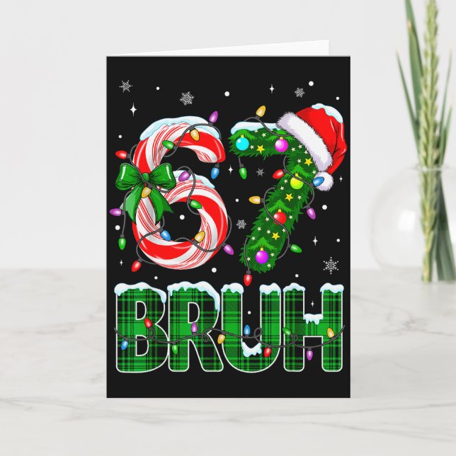 Bruh 67 Six Seven 6 7 Meme Christmas Tree Candy Ca Card (Front)