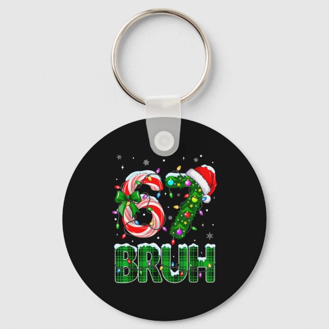 Bruh 67 Six Seven 6 7 Meme Christmas Tree Candy Ca Key Ring (Front)