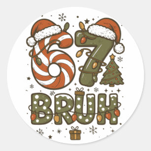 Bruh 67 Six Seven 6 7 Retro Christmas Funny Boy Gi Classic Round Sticker