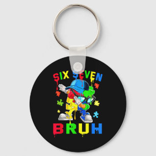 Bruh 67 six seven puzzle dabbing autism awareness key ring