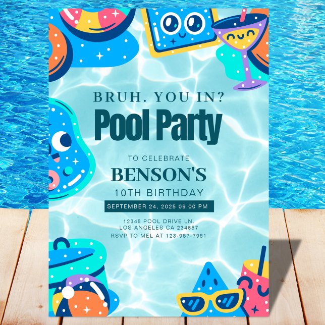 BRUH, are you in? Swimming Boy Birthday  Invitation (Creator Uploaded)