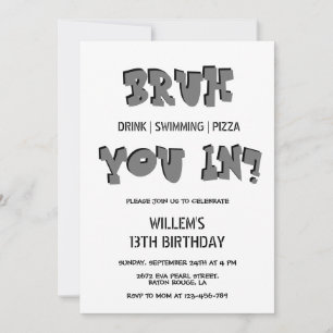 BRUH, are you in? Swimming Pool Party Boy Birthday Invitation
