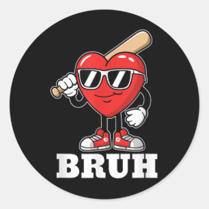 Bruh Baseball Heart Funny Kids Boys Mens Valentine Classic Round Sticker