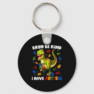 Bruh be kind have autism awareness dinosaur puzzle key ring