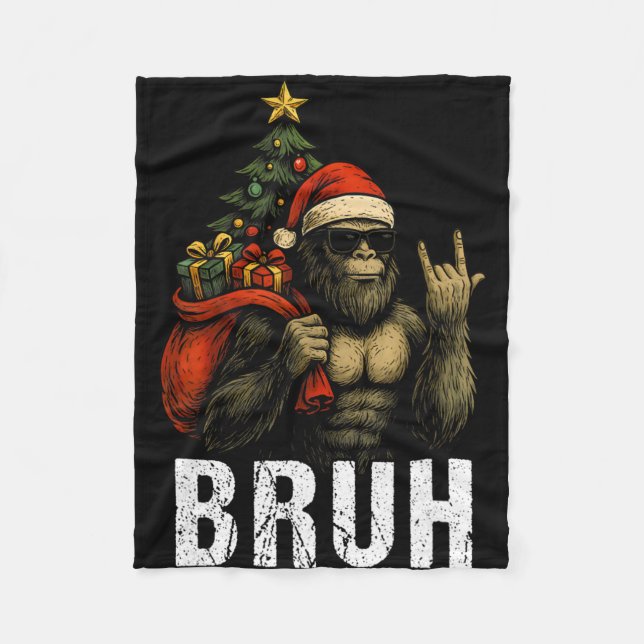 Bruh Bigfoot Christmas Funny Christmas Tree Xmas S Fleece Blanket (Front)