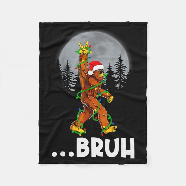 Bruh Bigfoot Christmas Shirt Christmas Tree Xmas S Fleece Blanket (Front)