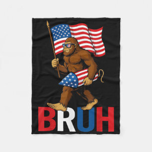 Bruh Bigfoot Fireworks American Flag Patriotic 4th Fleece Blanket