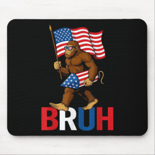 Bruh Bigfoot Fireworks American Flag Patriotic 4th Mouse Pad