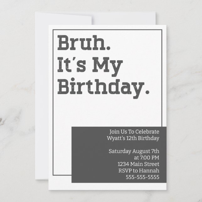 Bruh Birthday Party Invitation Invite Template  (Front)