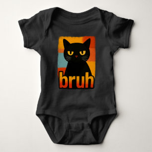 Bruh Black Cat Funny Retro Vintage Meme Baby Bodysuit