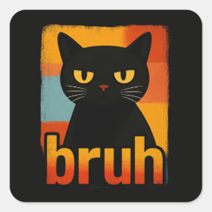 Bruh Black Cat Funny Retro Vintage Meme  Square Sticker