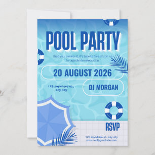 BRUH Blue Pool Party Birthday Invitation Summer