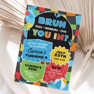 Bruh Boy Pool Party Birthday Trendy Invitation