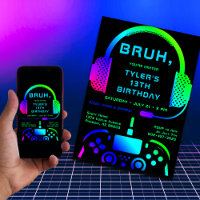Bruh Boy Teen Birthday Neon Video Game Party