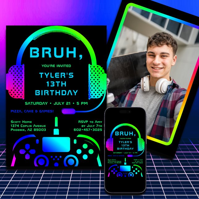 Bruh Boy Teen Birthday Video Game Photo Template (The number can be changed to any age.)