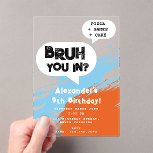 Bruh Boy's Birthday Graffiti Orange Blue Speech  Acrylic Invitations