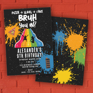 Bruh Boy's Birthday Indoor Slide Park Playground Invitation