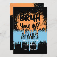 Bruh Boy's Birthday Neon Graffiti Orange Blue