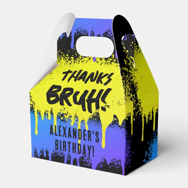 Bruh Boy's Birthday Neon Graffiti Yellow Blue Favour Box (Front Side)