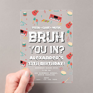 Bruh Boy's Birthday Party Teenager Music Band Acrylic Invitations