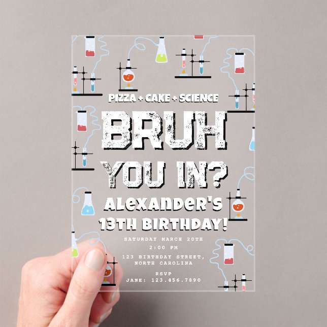 Bruh Boy's Birthday Party Teenager Science Theme Acrylic Invitations (Insitu (Handheld))