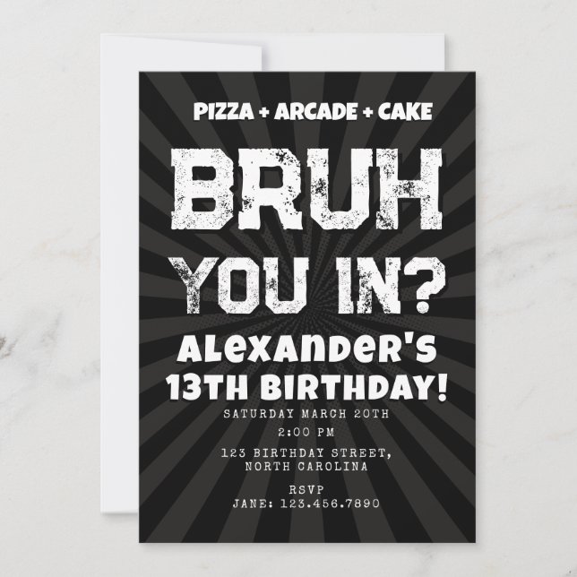 Bruh Boy's Birthday Party Teenager Teen Boy Invitation (Front)
