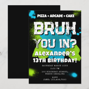 Bruh Boy's Birthday Party Teenager Teen Boy Neon Invitation