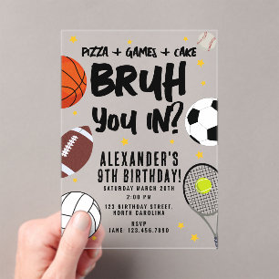 Bruh Boy's Birthday Teen Sports Athletic Games Acrylic Invitations