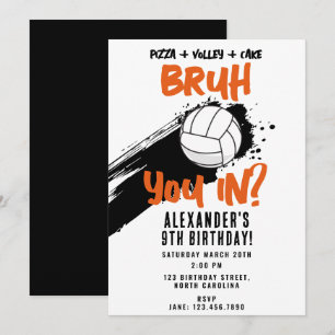 Bruh Boy's Birthday Teen Sports Volleyball Game Invitation