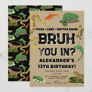 Bruh Boy's Birthday Teenager Reptile Show Kraft Invitation