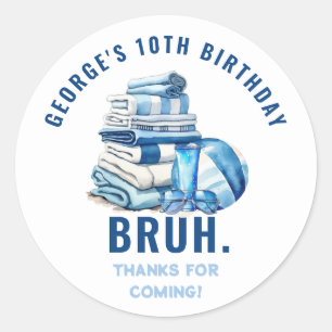 BRUH Boys Pool Party Birthday Thank You Classic Round Sticker
